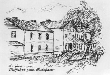 004 0019 Ortsteil Rauschnicken Zeichnung Gross Pogirmen Auffahrt zum Gutshof