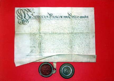 037 0029 Urkunde der Erbengemeinschaft Gut Hanswaldertal aus dem Jahre 1657 die der letzte Besitzer des Gutes Hermann Rasch 1945 gerettet hat