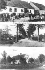079 0013 Alte Postkarte von Poppendorf mit dem Gasthaus der Dorfstrasse und der Schule