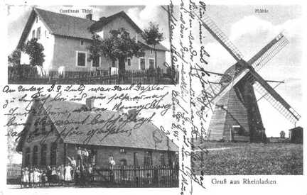 081 0002 Alte Postkarte von Reinlacken Die Karte zeigt das Gasthaus Thiel die Schule und die alte Muehle