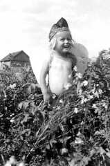 081 0030 Reinlacken 1942 Renate Schulz als Engel im Garten