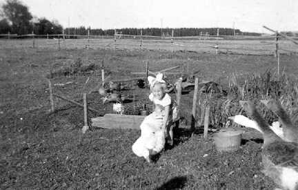 081 0042 Reinlacken 1942 Renate Schulz auf der Wiese am Ententeich Im Hintergrund das Anwesen Rosenwald