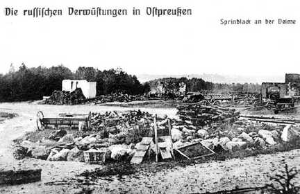 100 0003 Das durch die Russen zerstoerte Dorf Sprindlack im Jahre 1914