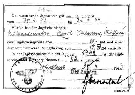 111 0028 Jagdschein des Autovermieters Karl Salecker aus Wehlau