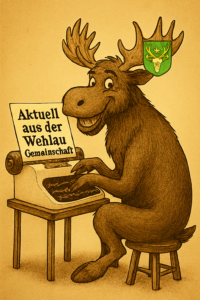 Elch an Schreibmaschine